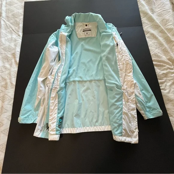 Women’s Columbia Arcadi II Rain Jacket Aqua Haze and White Color Size Large - Picture 9 of 16